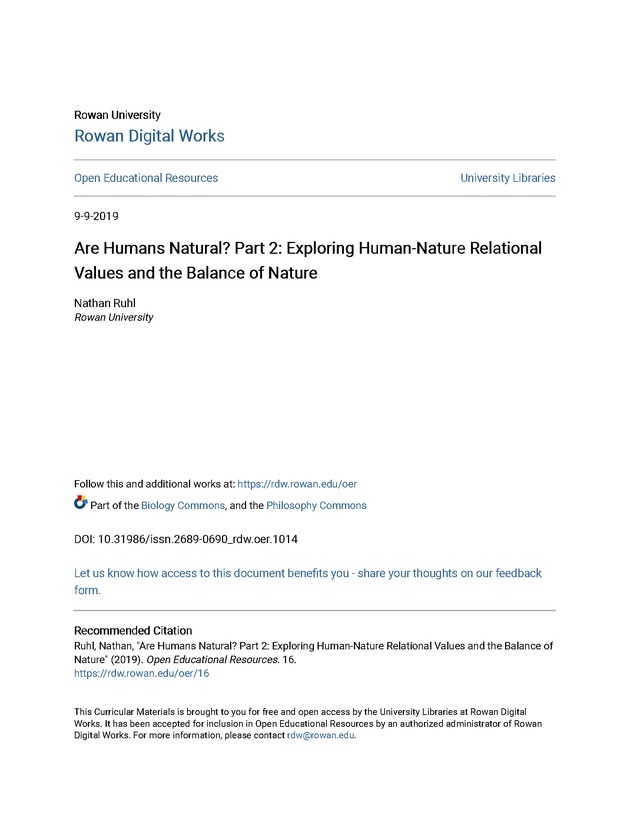 Are Humans Natural? Exploring Human-Nature Relational Values and the Balance of Nature - Title Page 1